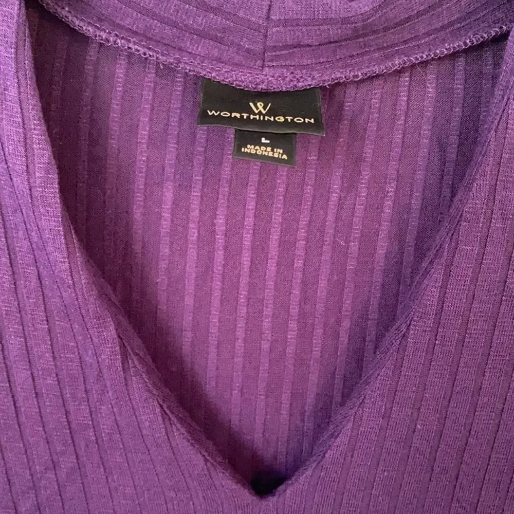 Worthington Purple Ribbed Style V-Neck Blouse - Picture 4 of 10